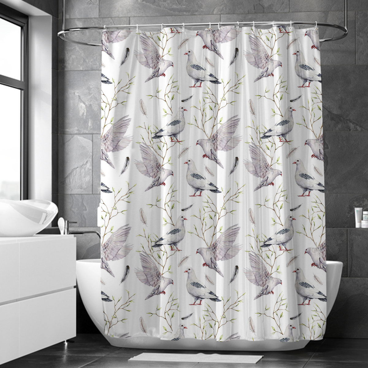 Dove Feather Branch Shower Curtain 6