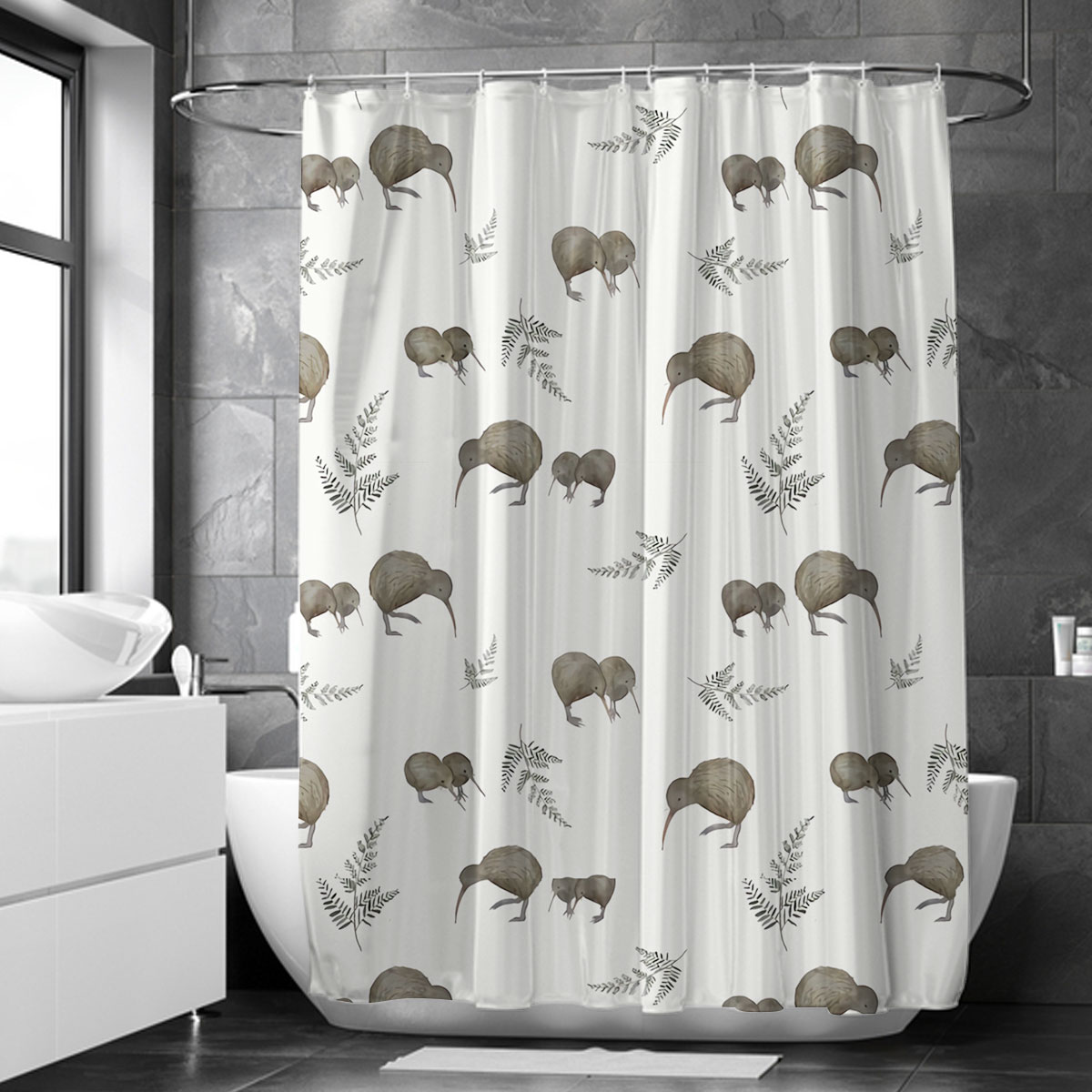 Feeding Kiwi Bird Family Shower Curtain 6