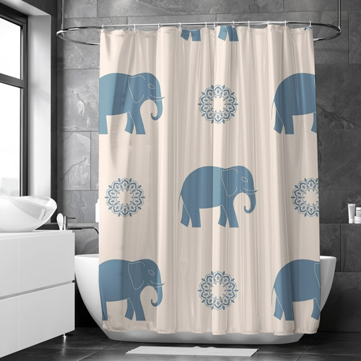 Flower Asian Elephant Monogram Shower Curtain 6