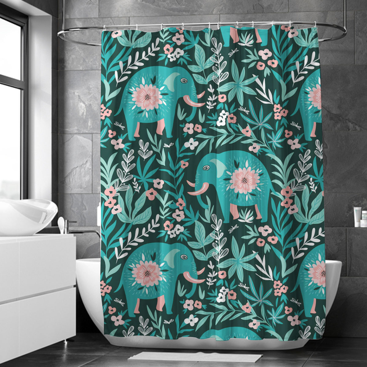 Flower Asian Elephant Shower Curtain 6