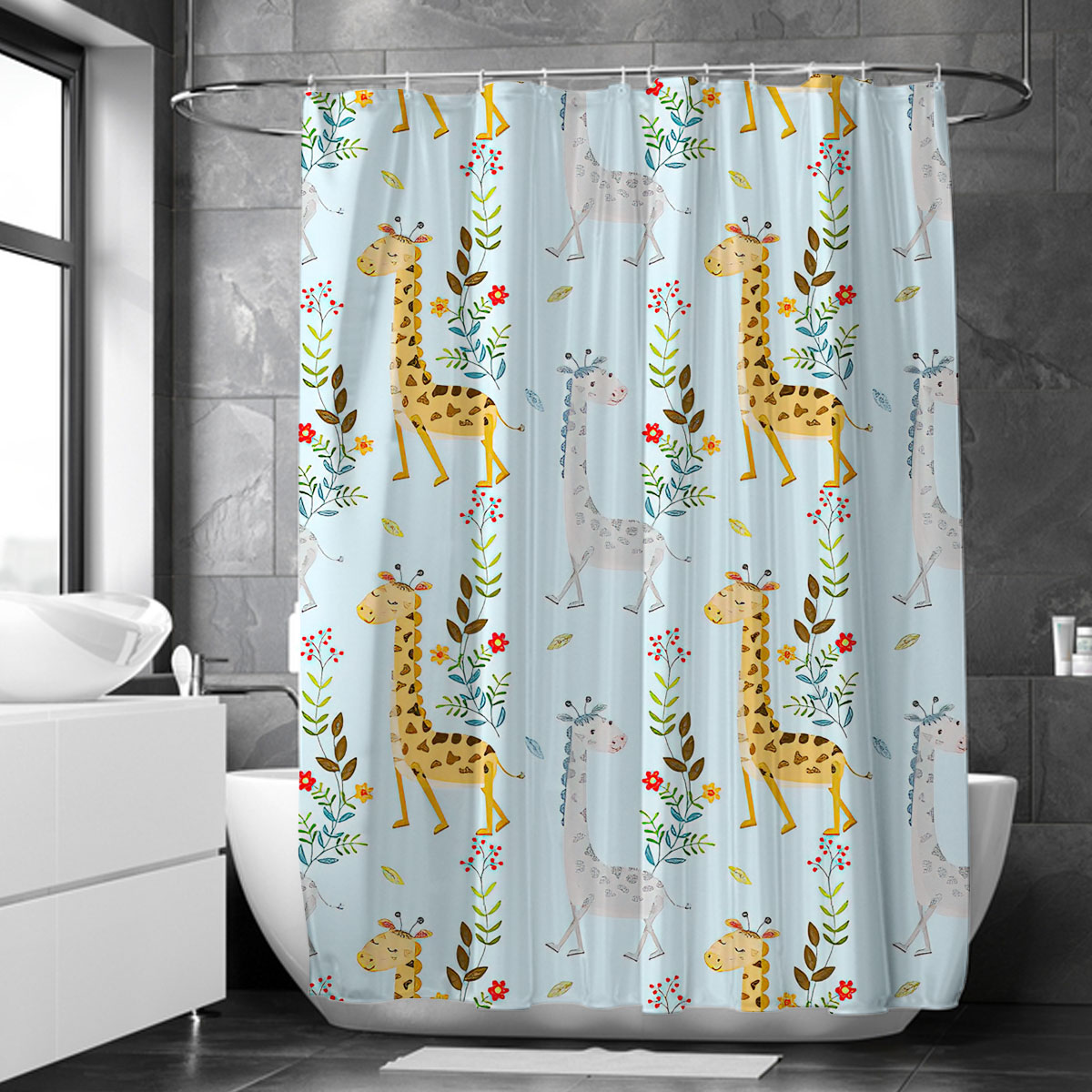 Flower Giraffe Shower Curtain 6
