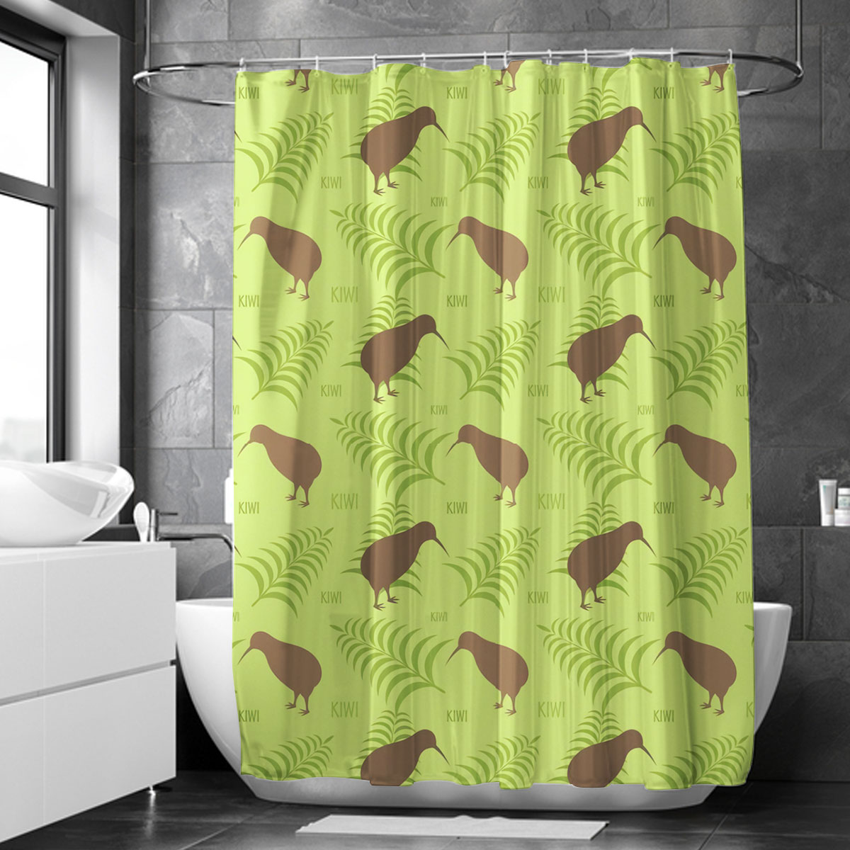 Green Leaf Kiwi Bird Shower Curtain 6