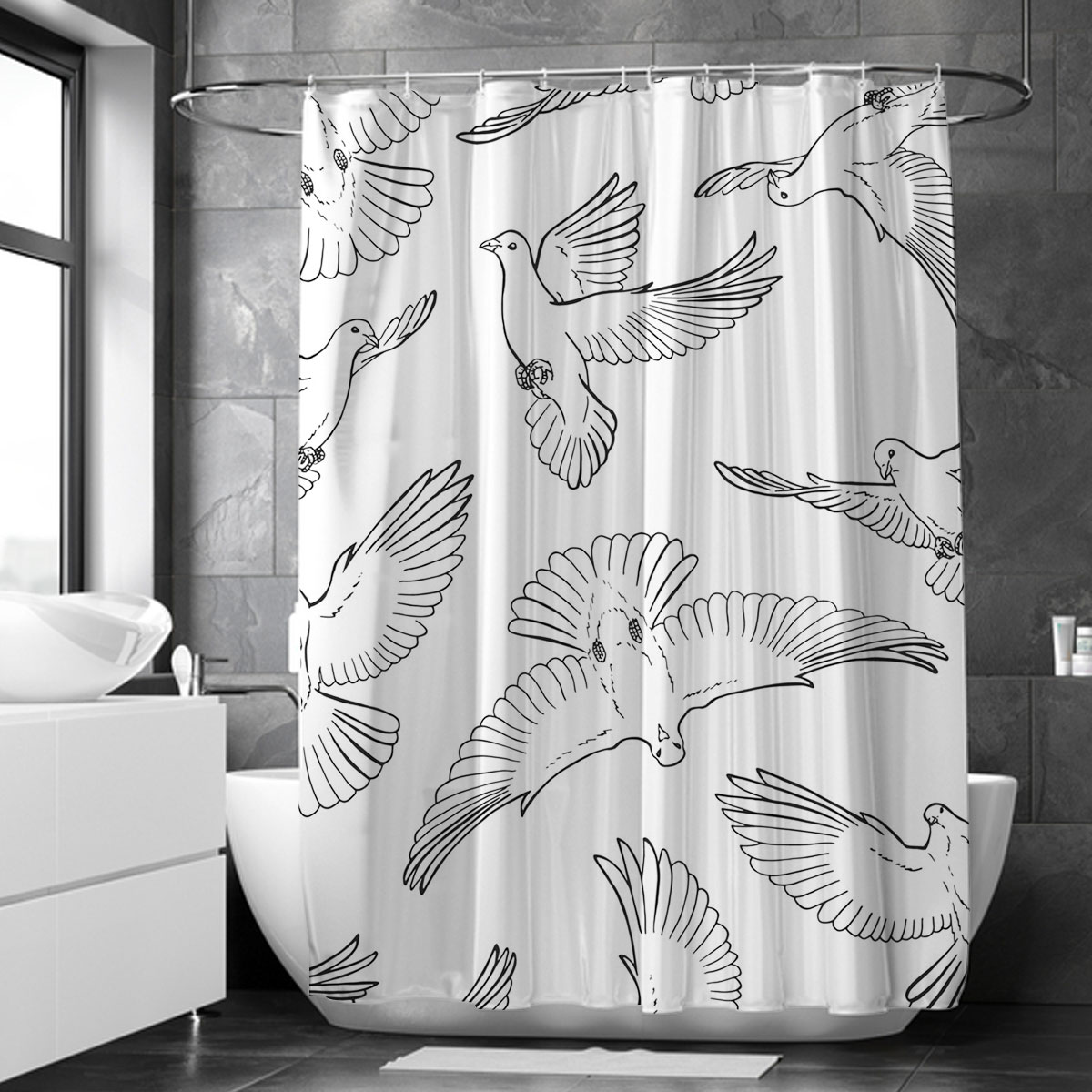 Hand Draw Dove Shower Curtain 6