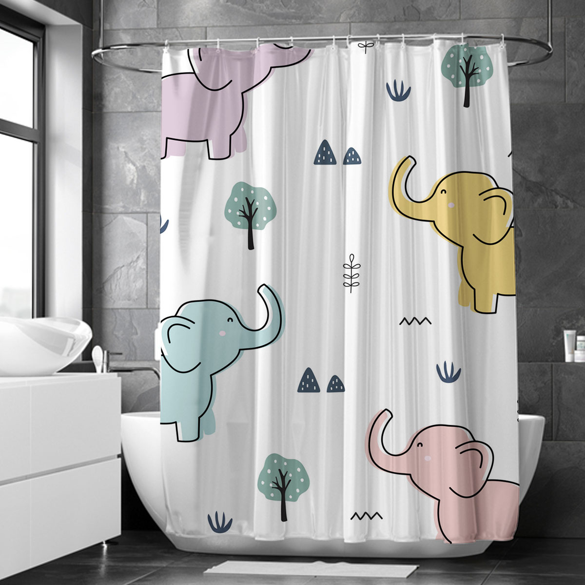 Happy Asian Elephant Shower Curtain 6