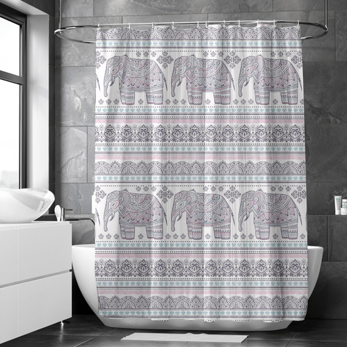 Indian Bohemian Elephant Shower Curtain 6