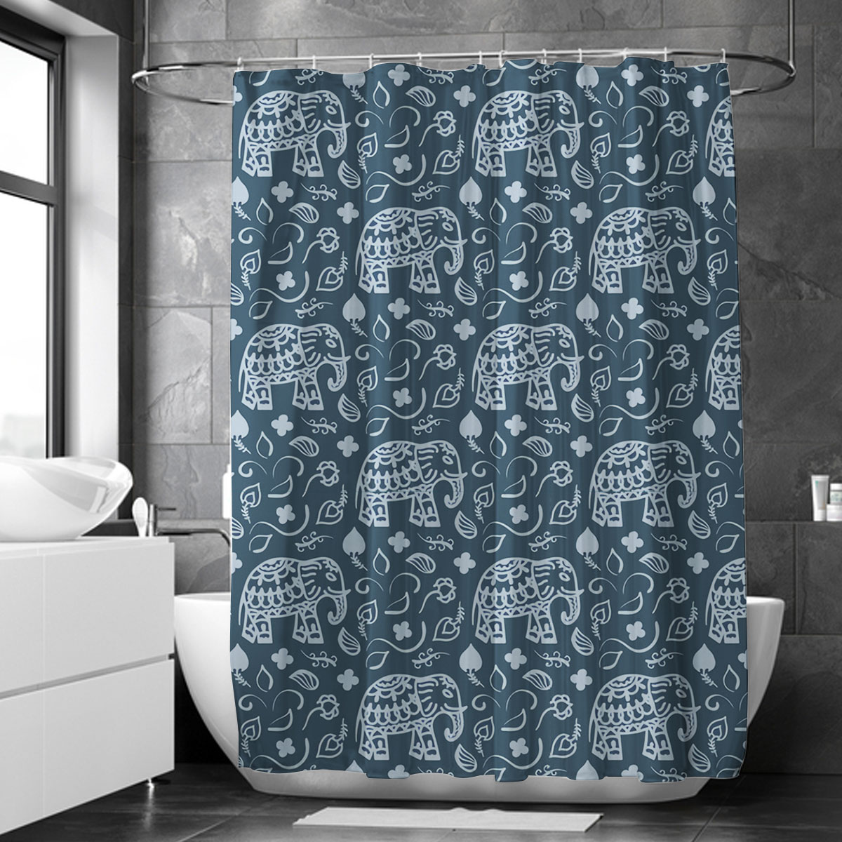 Indian Elephant Blue Shower Curtain 6