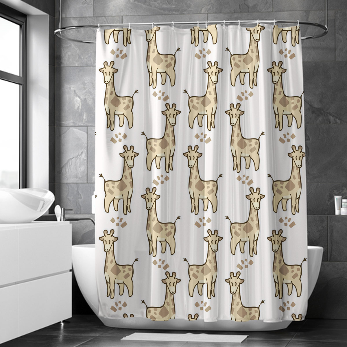 Kawaii Cartoon Giraffe Shower Curtain 6