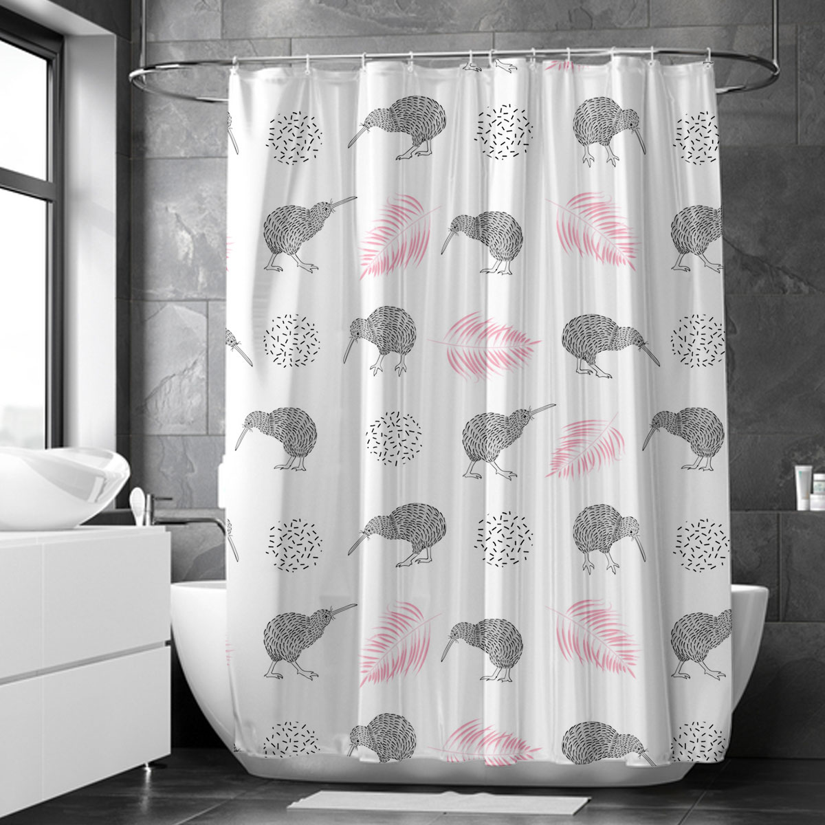 Kiwi Bird And Pink Leaf Shower Curtain 6