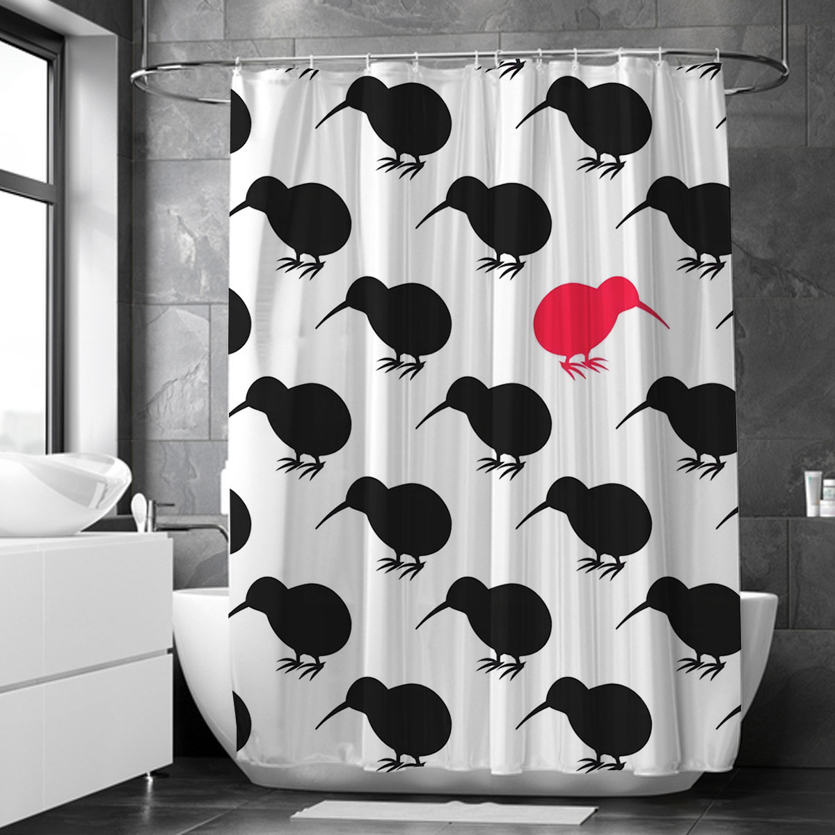 Lonely Red Kiwi Bird Shower Curtain 6
