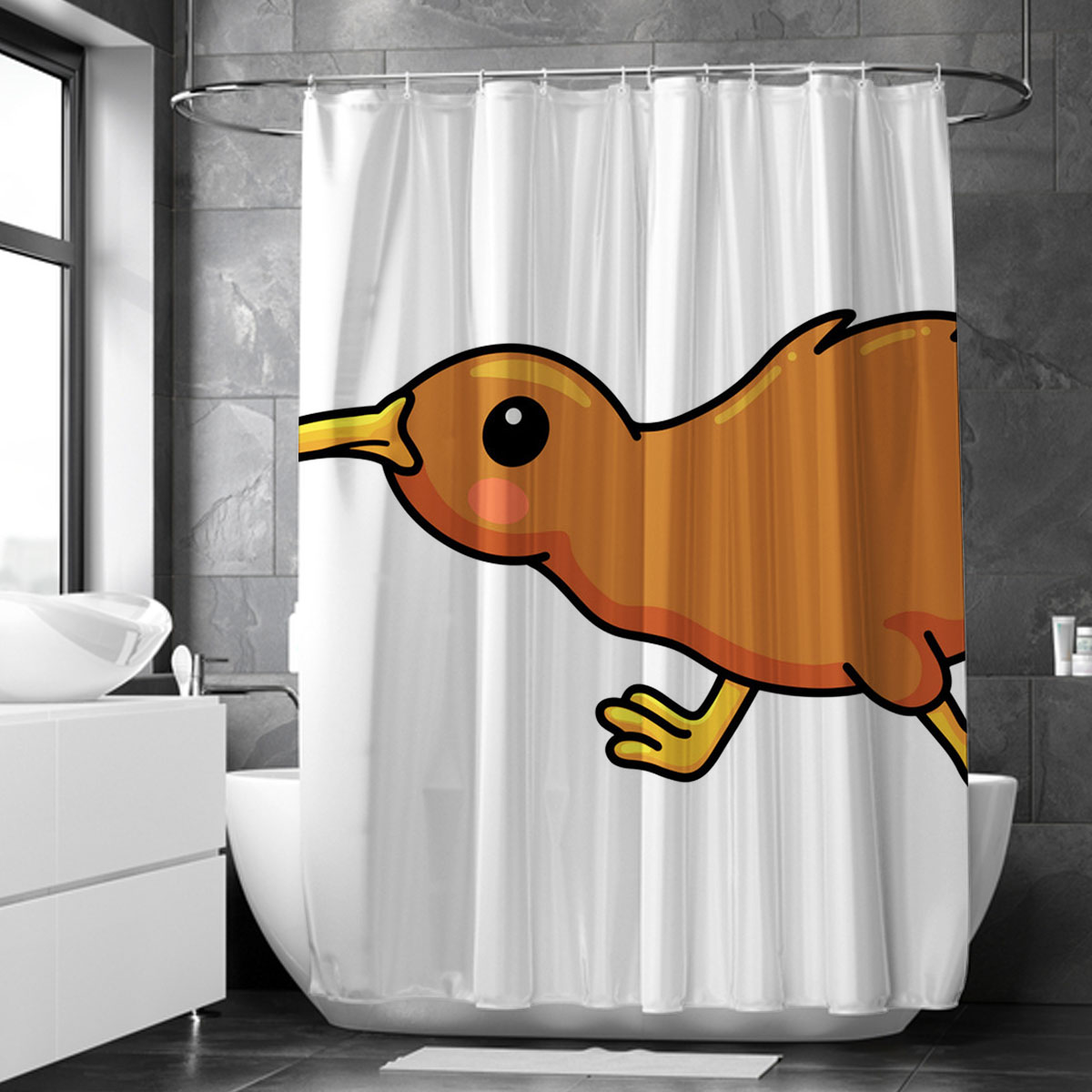 Lovely Running Kiwi Bird Shower Curtain 6