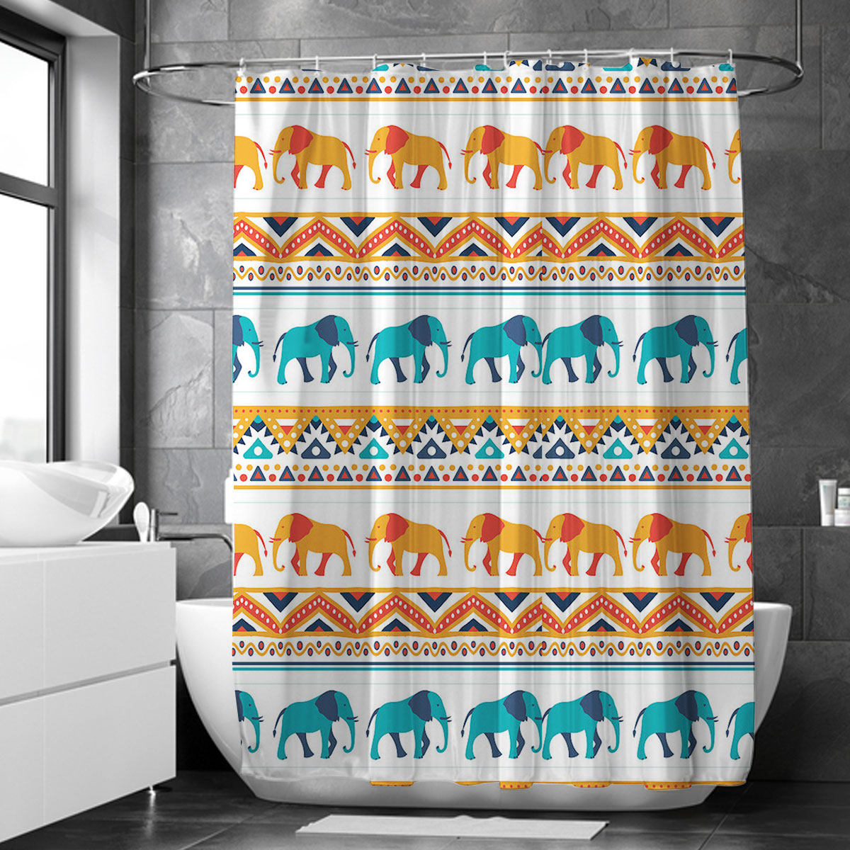 Native Red Blue African Elephant Shower Curtain 6