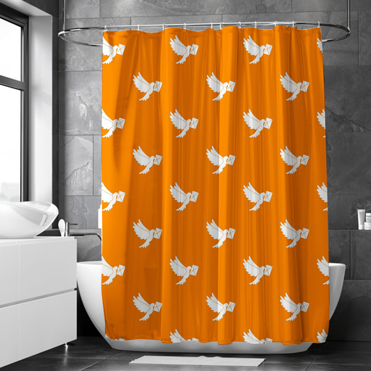 Orange Background Dove Letter Shower Curtain 6