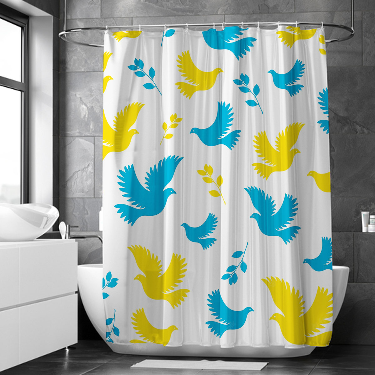 Peace Blue Yellow Dove Flyings Shower Curtain 6