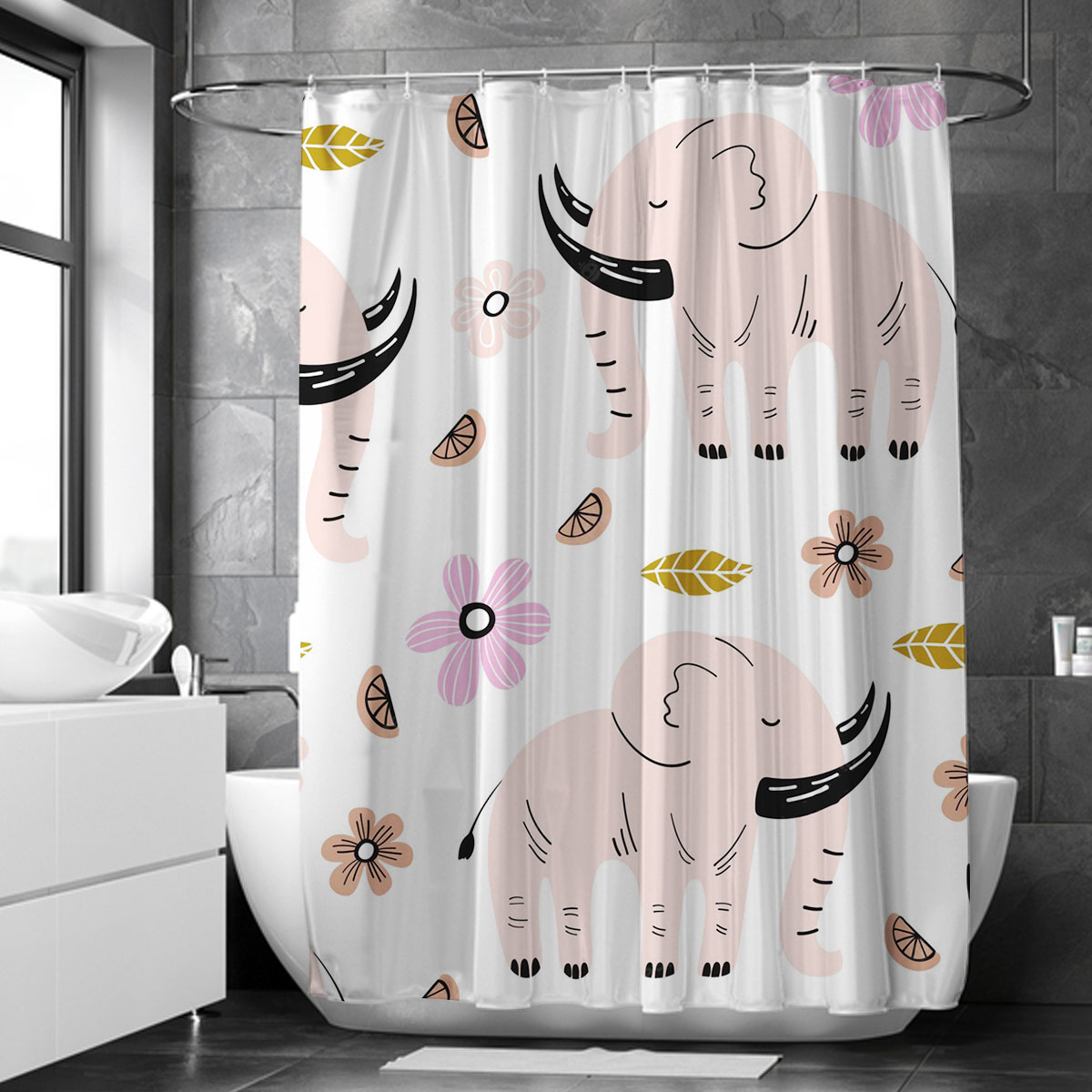 Pink African Elephant Shower Curtain 6