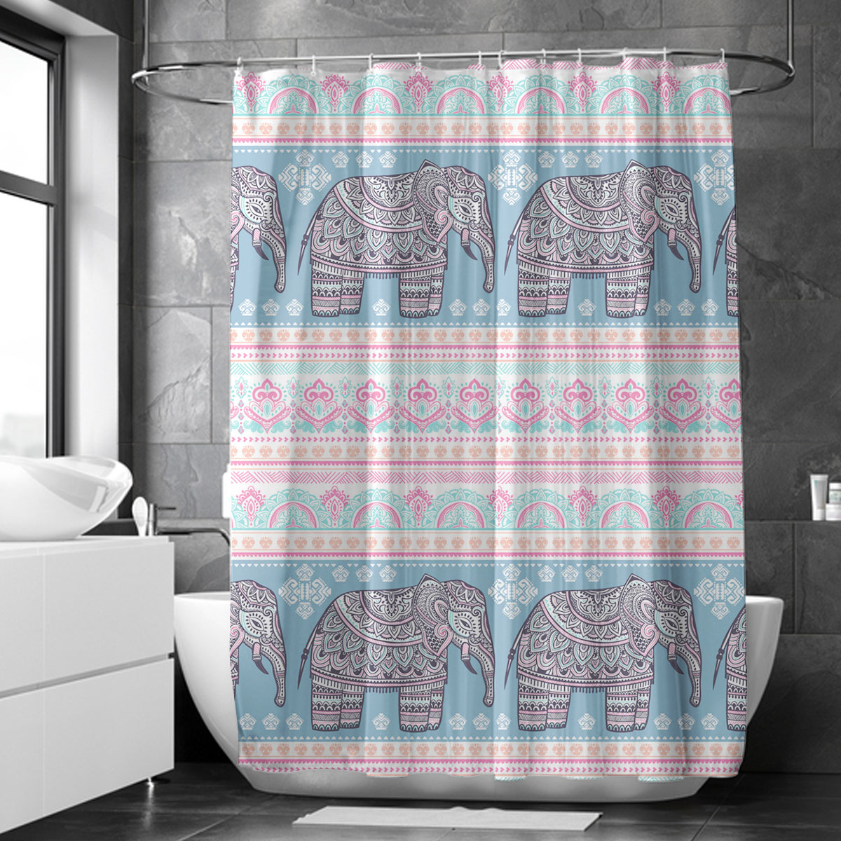 Pink Bohemian Indian Elephant Shower Curtain 6