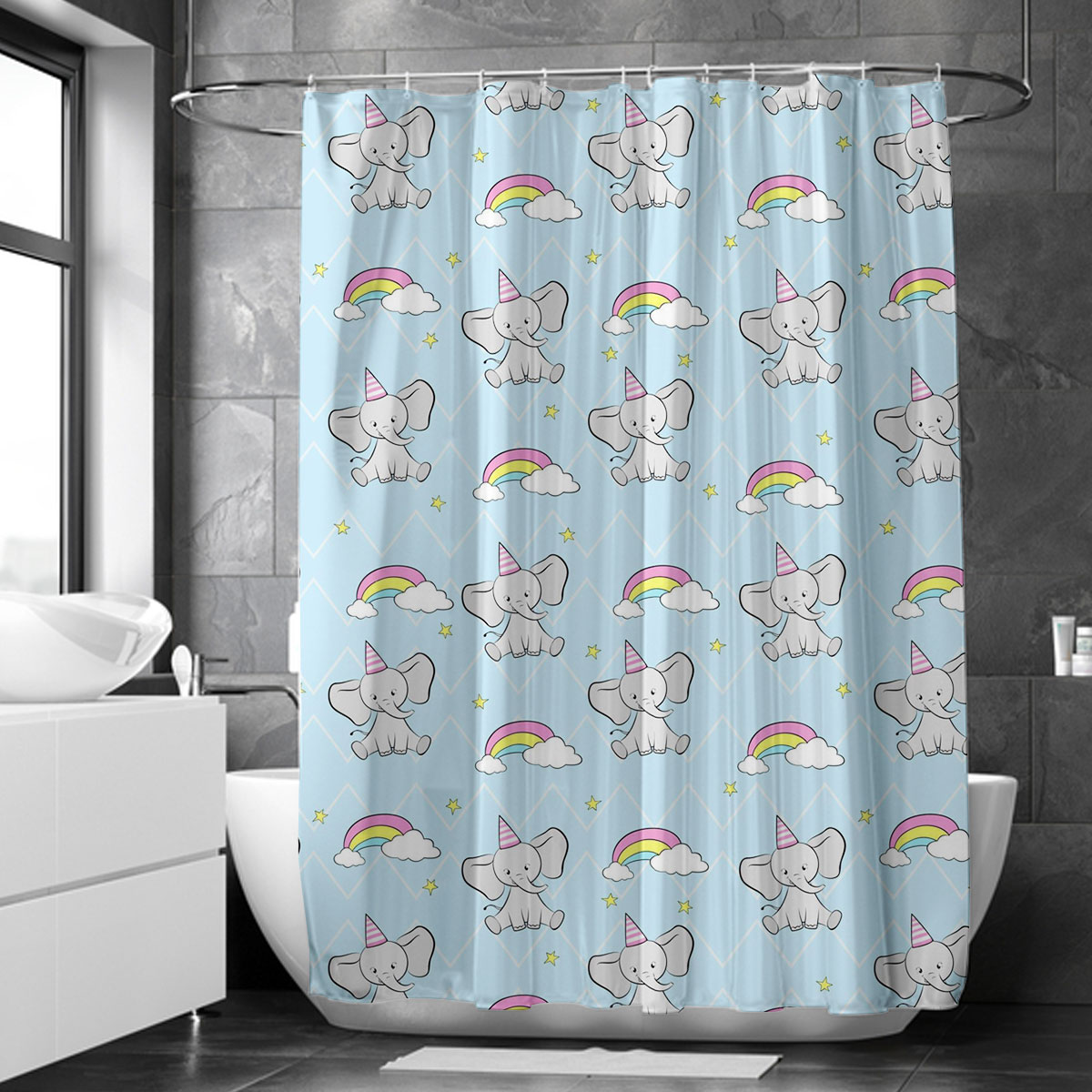 Rainbow African Elephant Shower Curtain 6