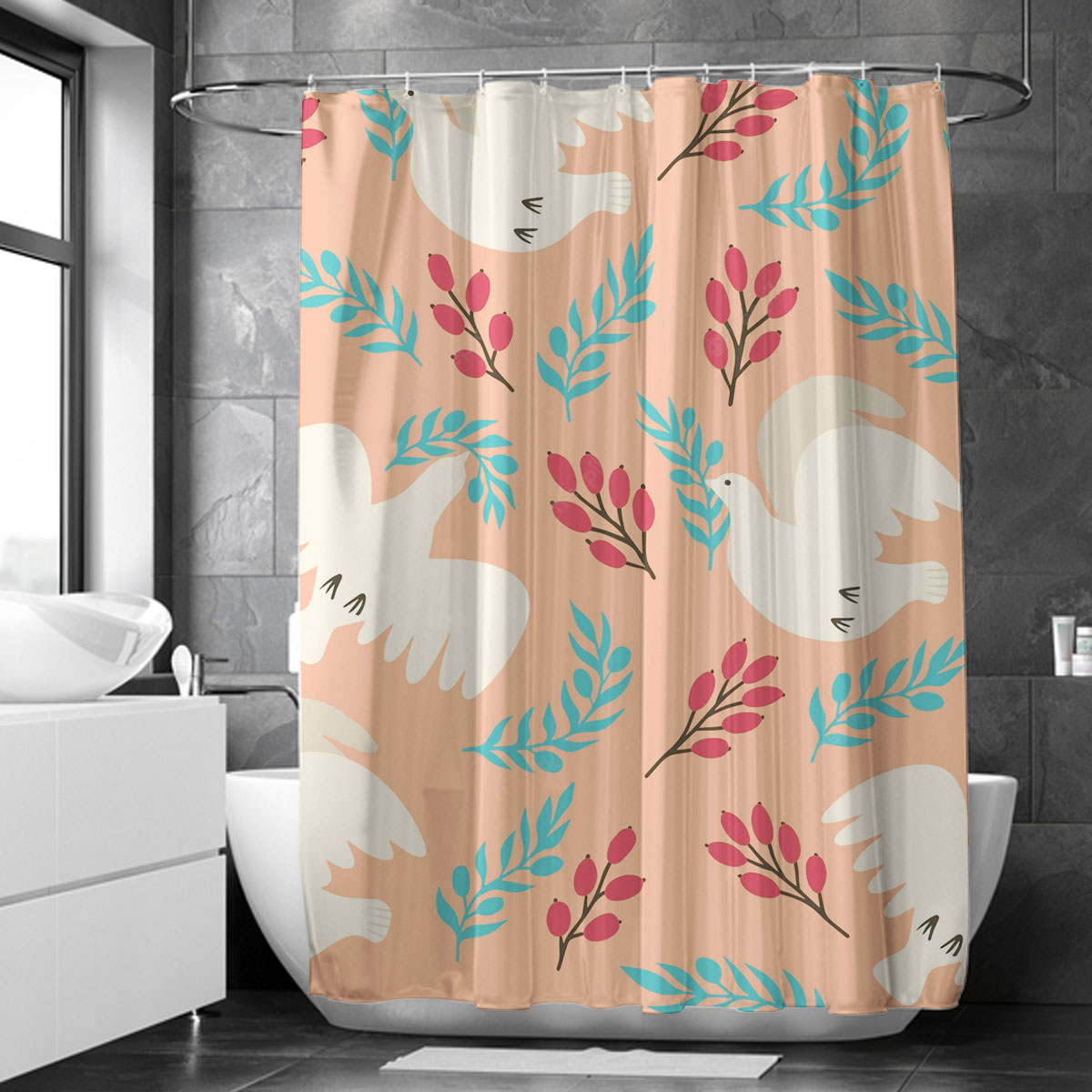 White Dove With Olive Branch Shower Curtain 6