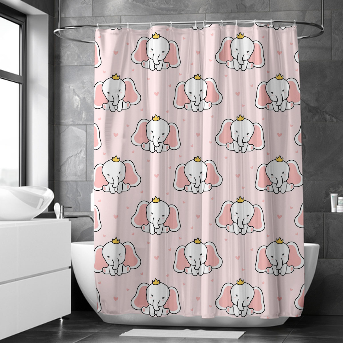 White Princess Elephant Shower Curtain 6