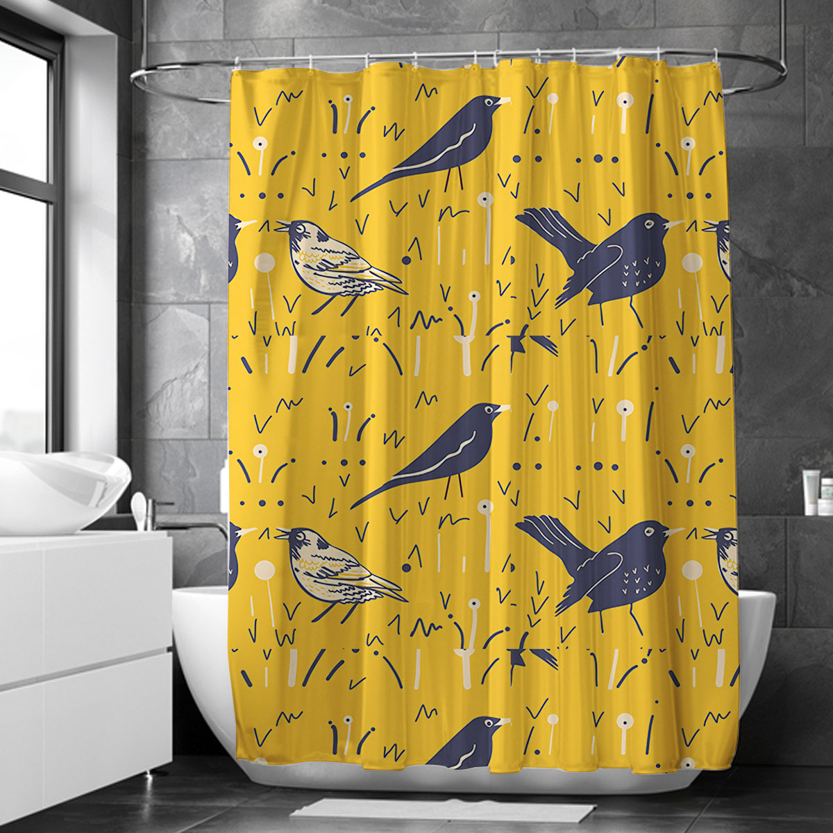 Yellow Pop Thrush Shower Curtain 6