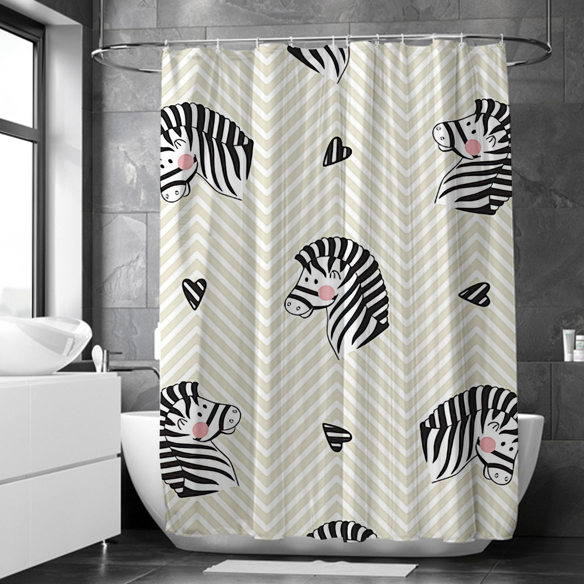 Zebra Little Heart Shower Curtain 6