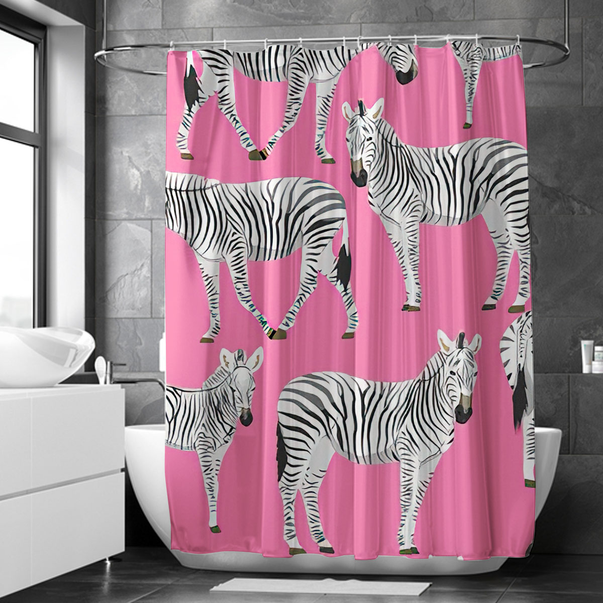 Zebra On Pink Shower Curtain 6