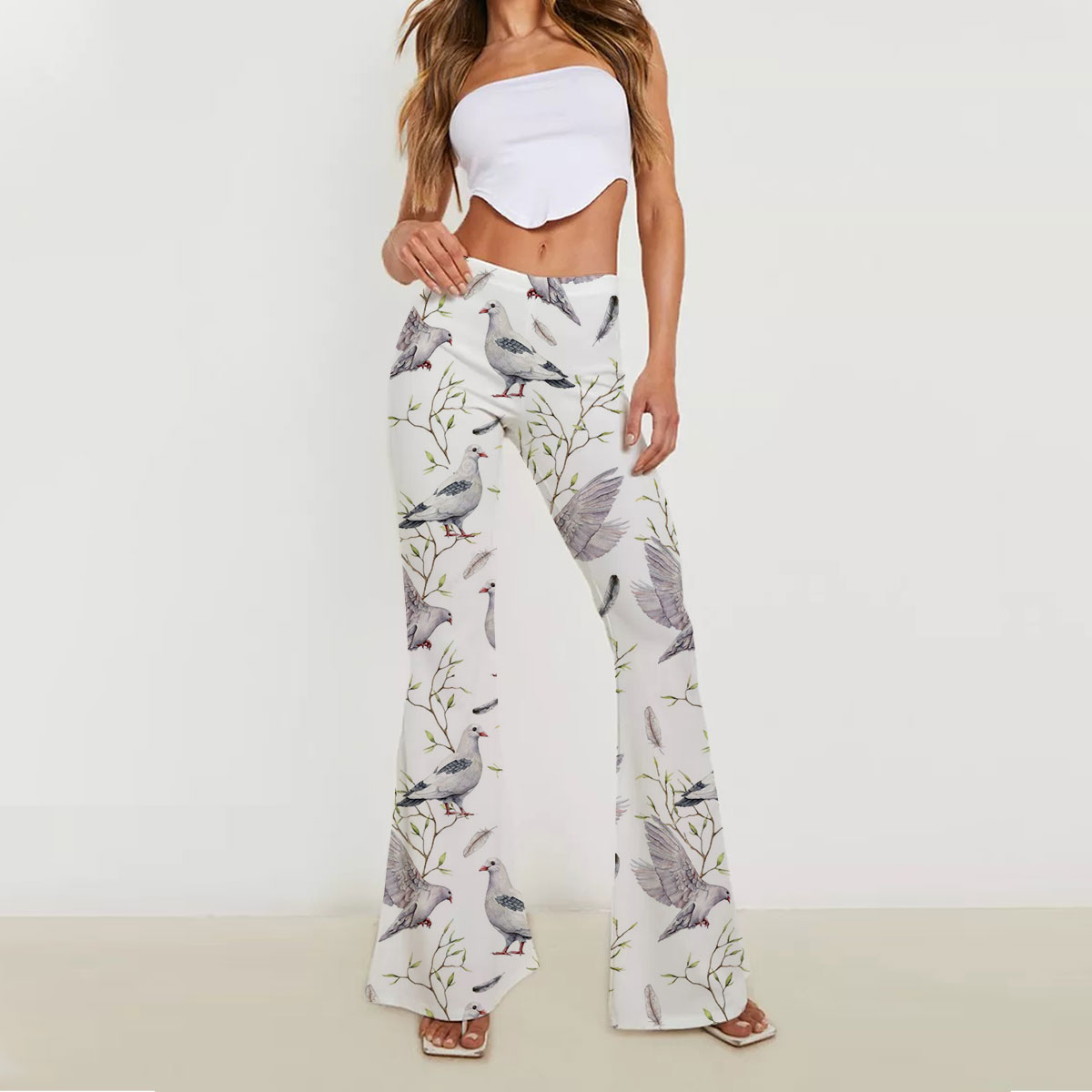 Dove Feather Branch Skinny Flare Pants 6