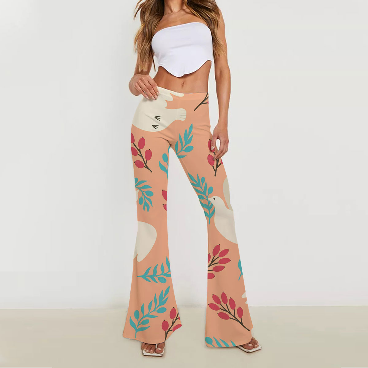 White Dove With Olive Branch Skinny Flare Pants 6
