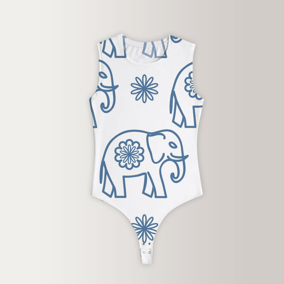 Blue Flower Asian Elephant Sleeveless Bodysuit 6