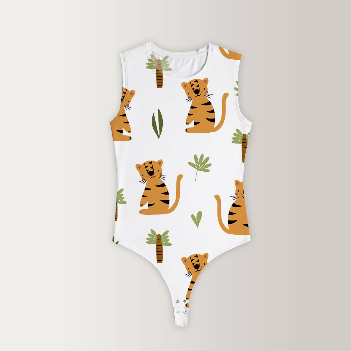 Cartoon Tiger And Tree Sleeveless Bodysuit 6