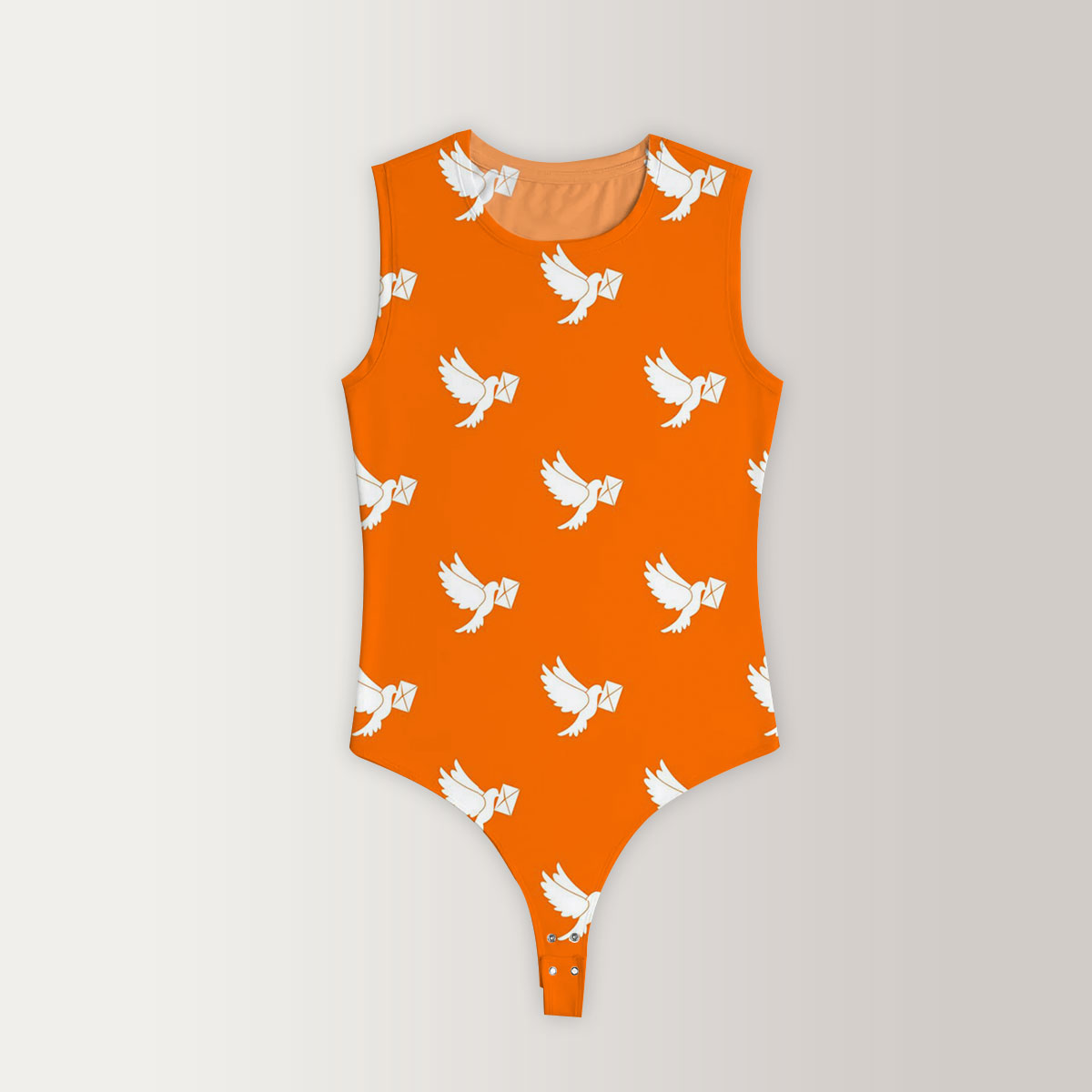 Orange Background Dove Letter Sleeveless Bodysuit 6