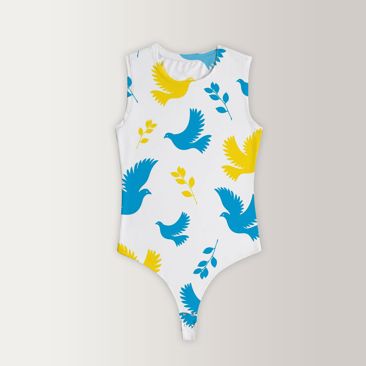 Peace Blue Yellow Dove Flyings Sleeveless Bodysuit 6