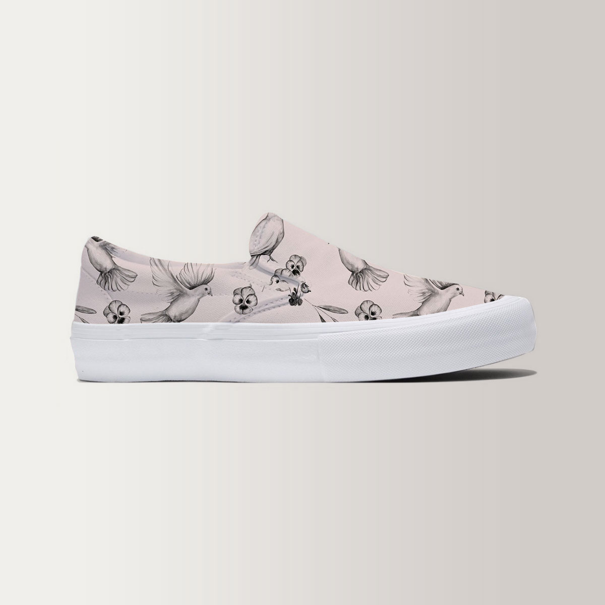 Hand Draw Floral Dove Slip On Sneakers 6
