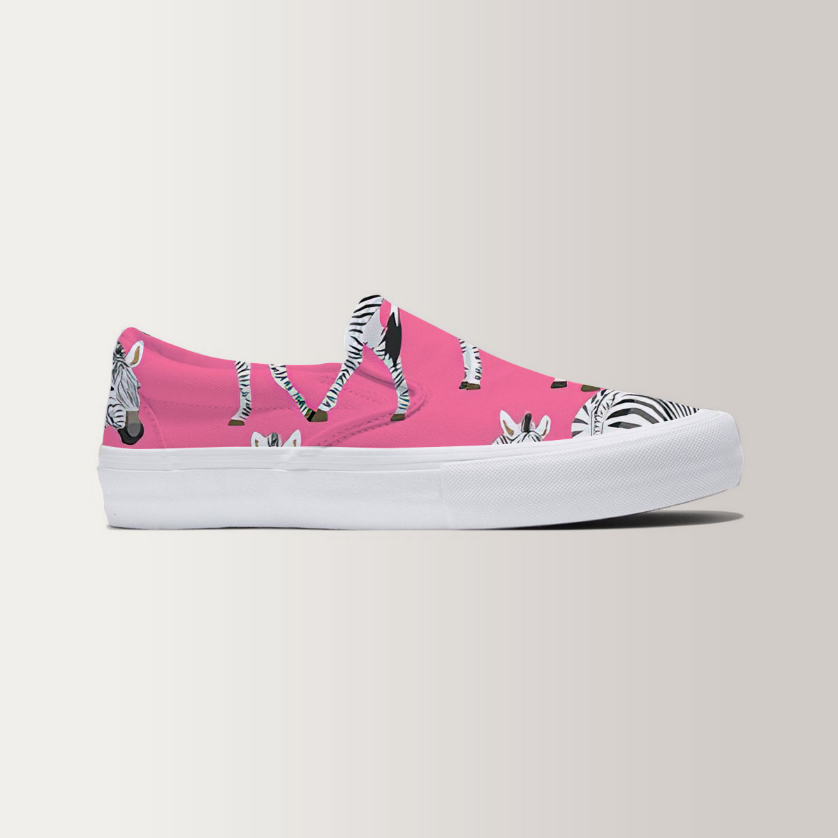 Zebra On Pink Slip On Sneakers 6