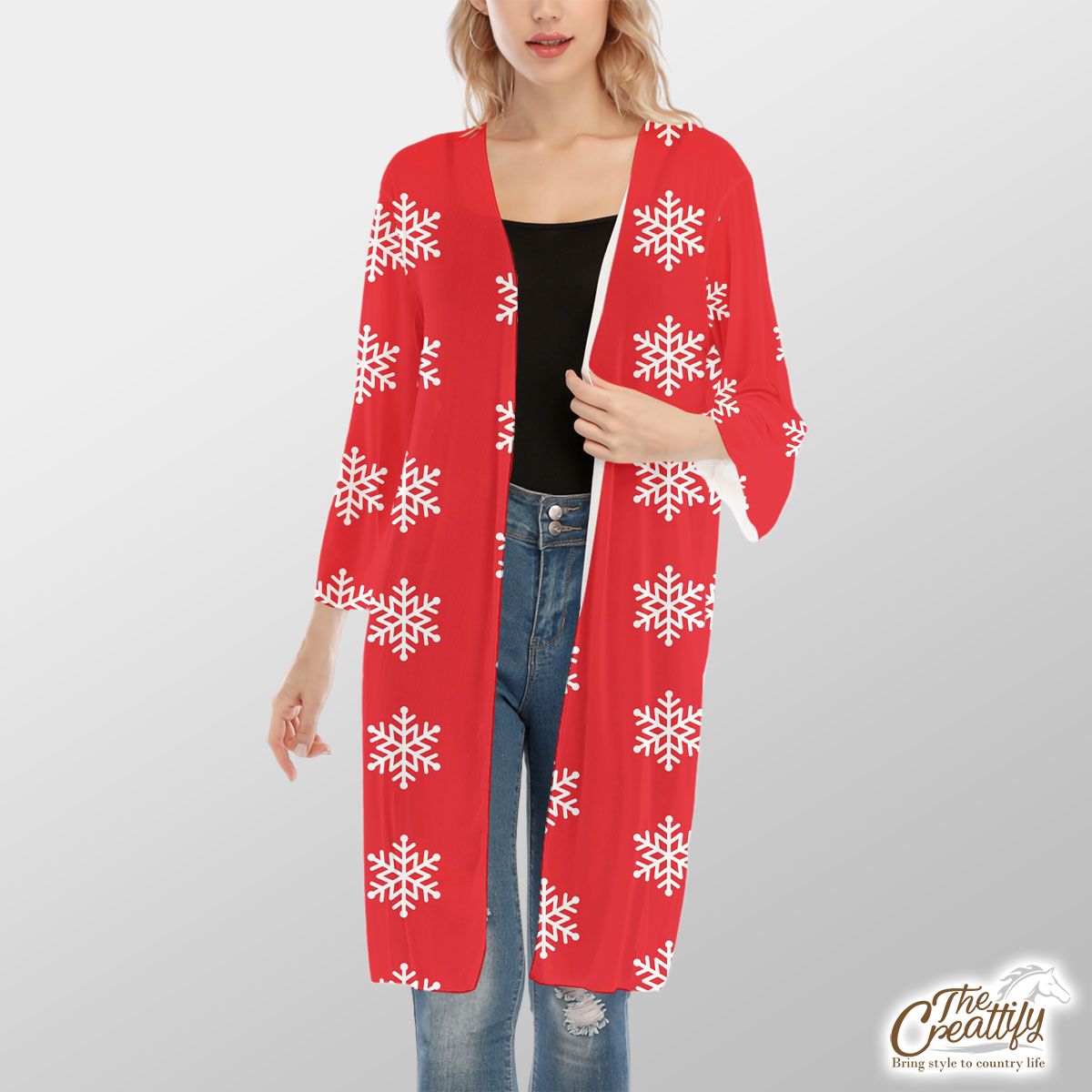 Snowflake Pattern, Christmas Snowflakes, Christmas Present Ideas With Red V-Neck Mesh Cardigan
