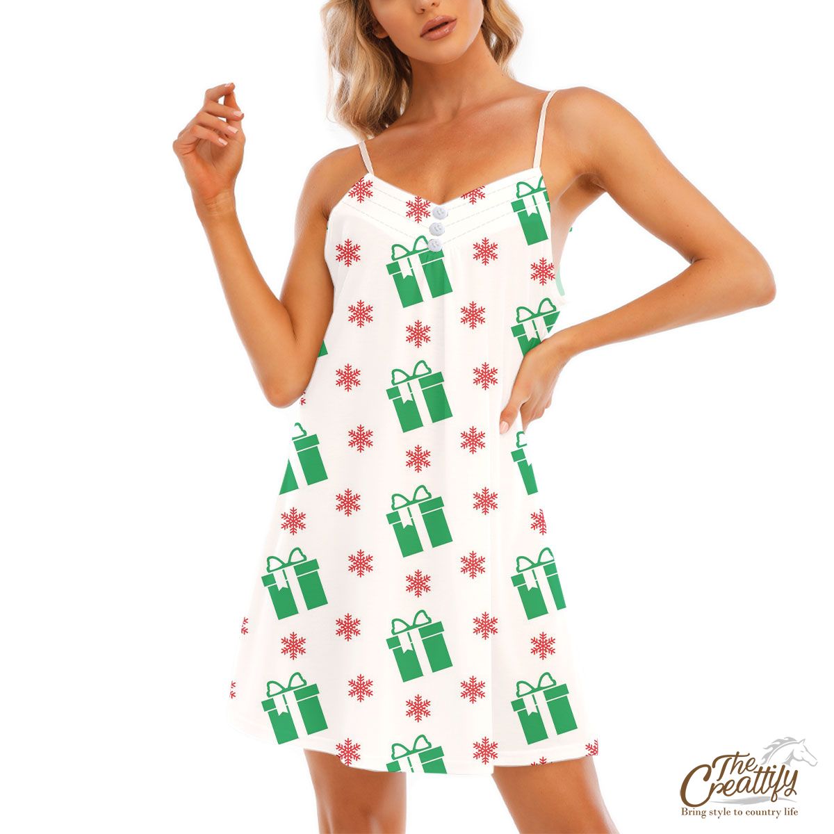 Christmas Gifts Pattern, Christmas Present Ideas V-Neck Sleeveless Cami Dress