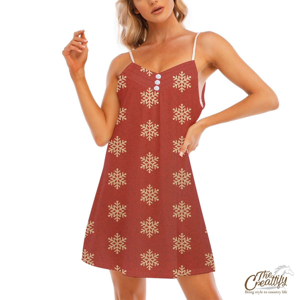 Snowflake Pattern, Christmas Snowflakes, Christmas Present Ideas On Red Background V-Neck Sleeveless Cami Dress