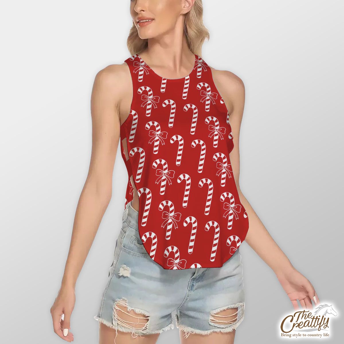 Candy Cane Red Christmas Waist Hollow Yoga Vest