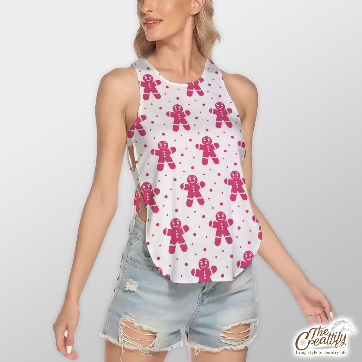 Pink And White Gingerbread Man Waist Hollow Yoga Vest