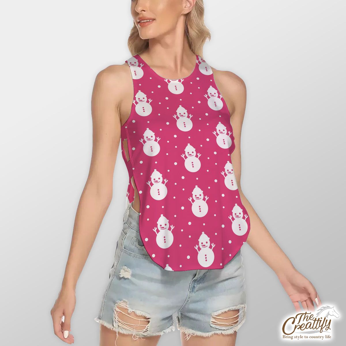 Pink And White Snowman Waist Hollow Yoga Vest