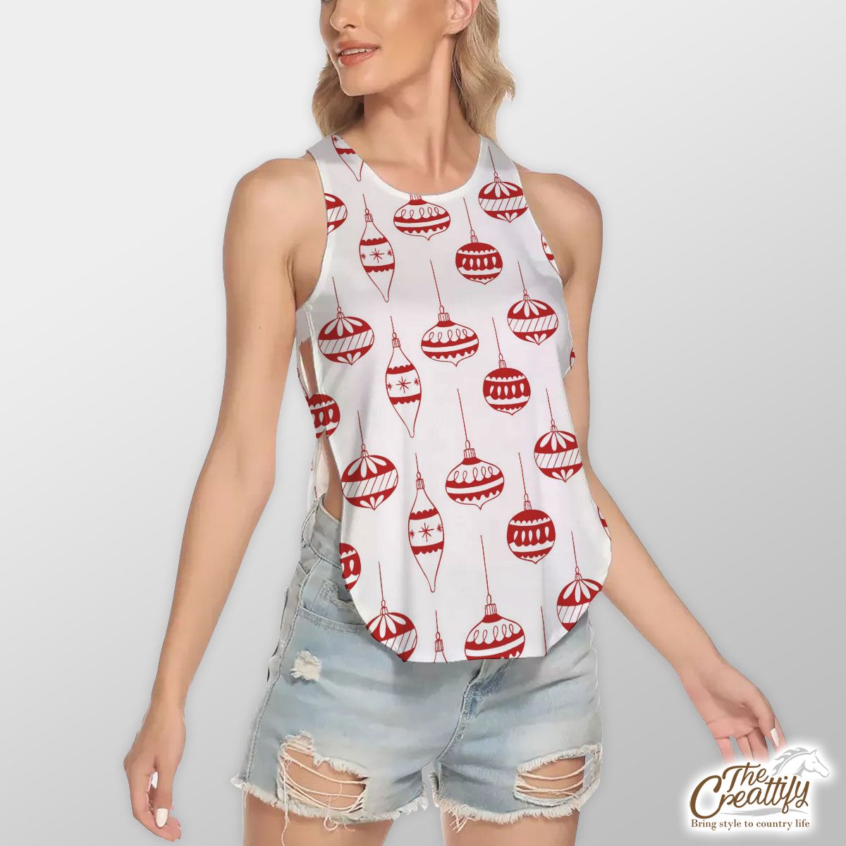 Red And White Christmas Ball And Light Waist Hollow Yoga Vest
