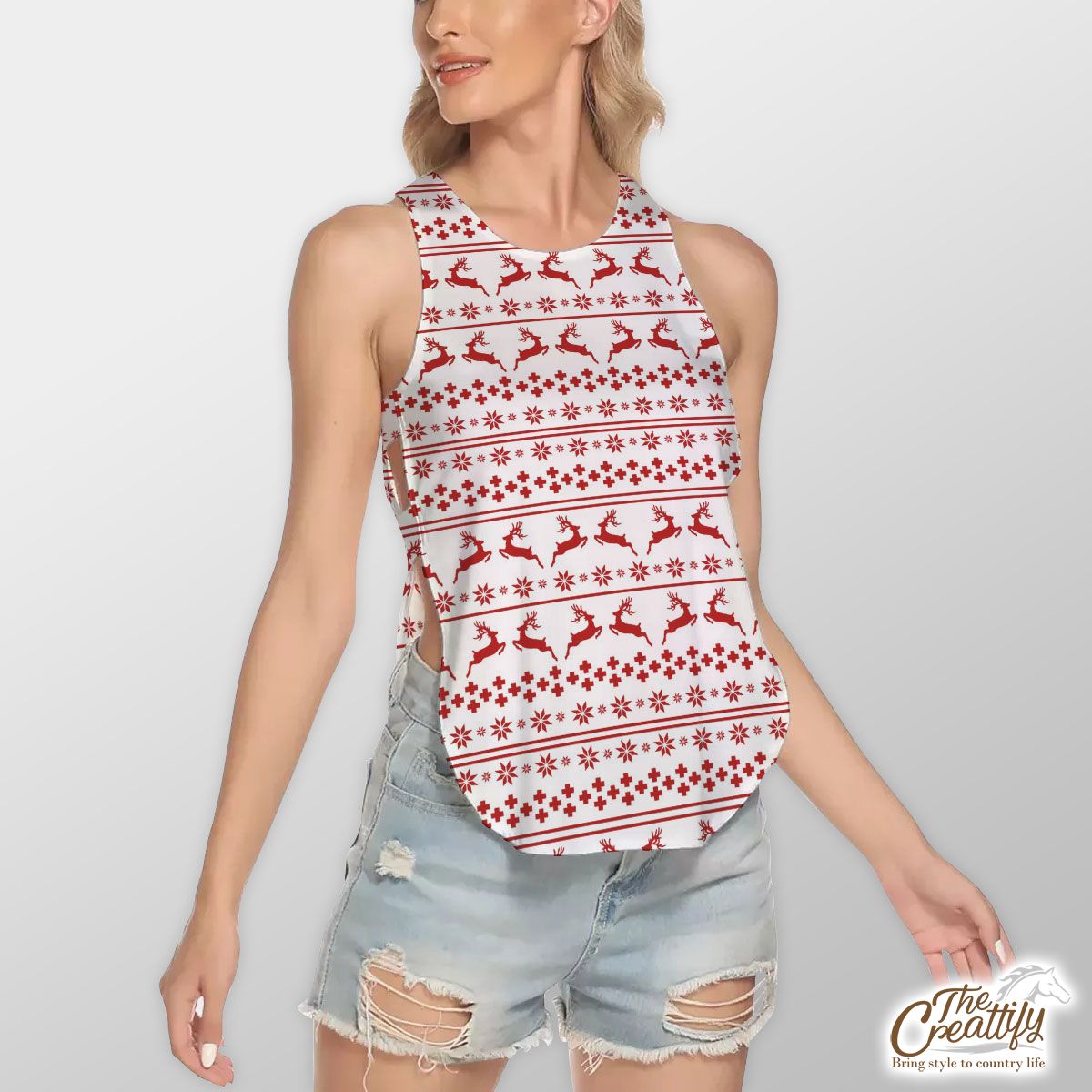 Red And White Christmas Reindeer And Snowflake Waist Hollow Yoga Vest