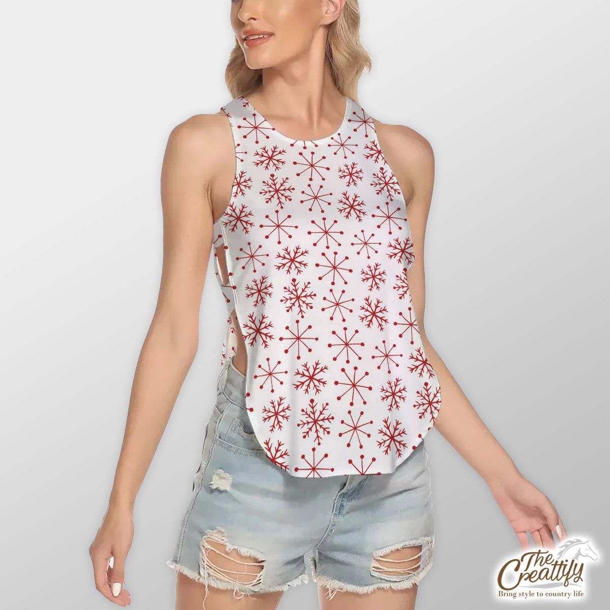 Red And White Snowflake Waist Hollow Yoga Vest