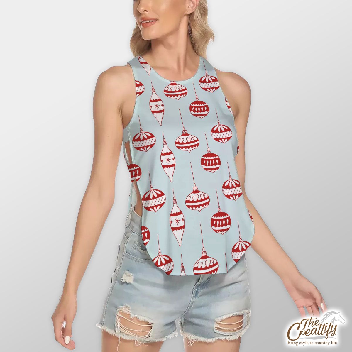 Red Christmas Baubles Seamless Pattern Waist Hollow Yoga Vest