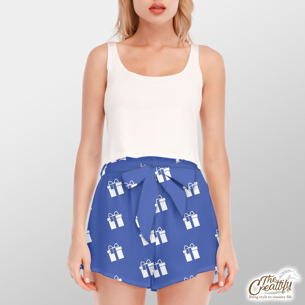 Christmas Present Clipart On The Navy Blue Color Background Waist Shorts