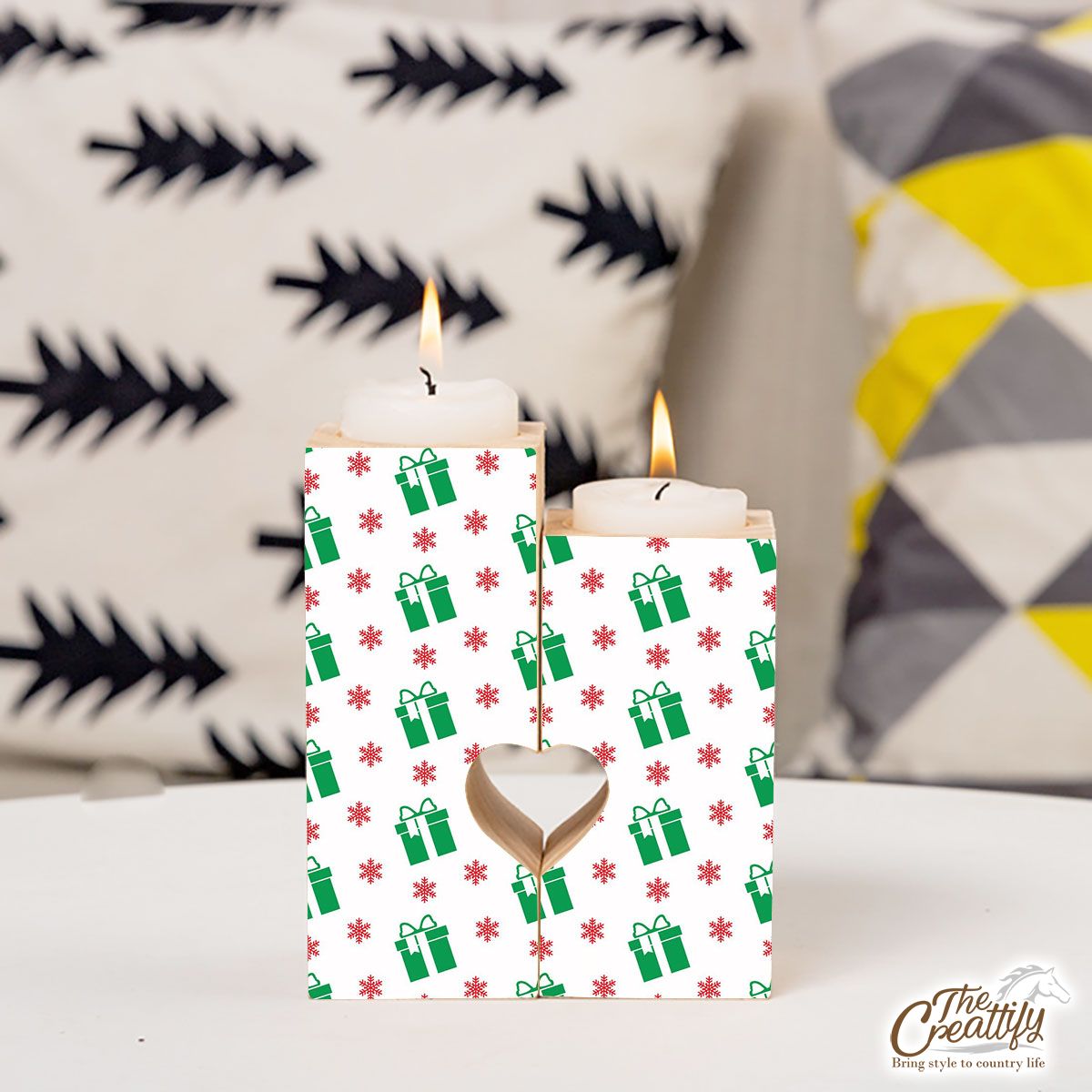 Christmas Gifts Pattern, Christmas Present Ideas Heart Wooden Candlestick | Wooden