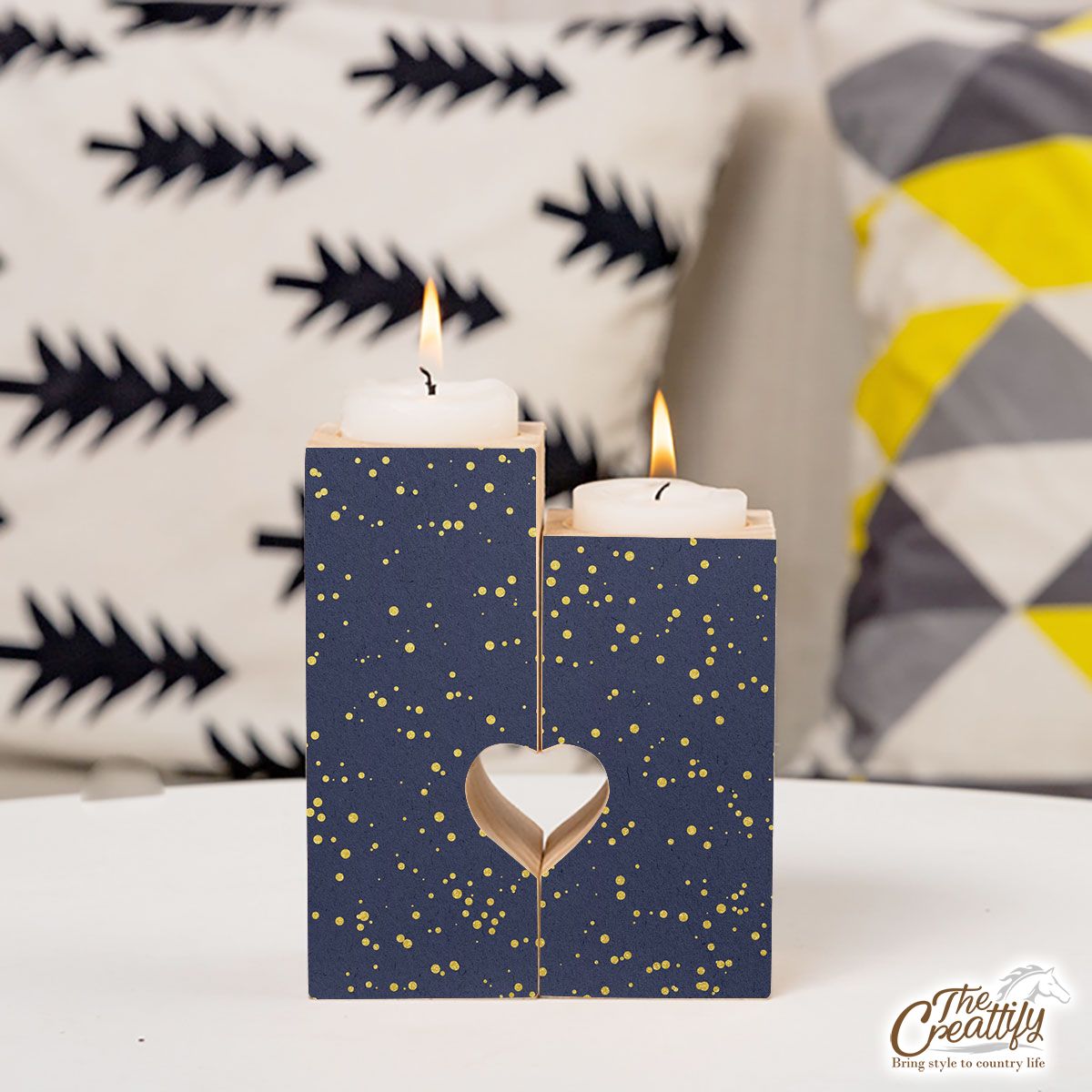 Sparkling Golden For Night Christmas, Christmas Gift Ideas Heart Wooden Candlestick | Wooden