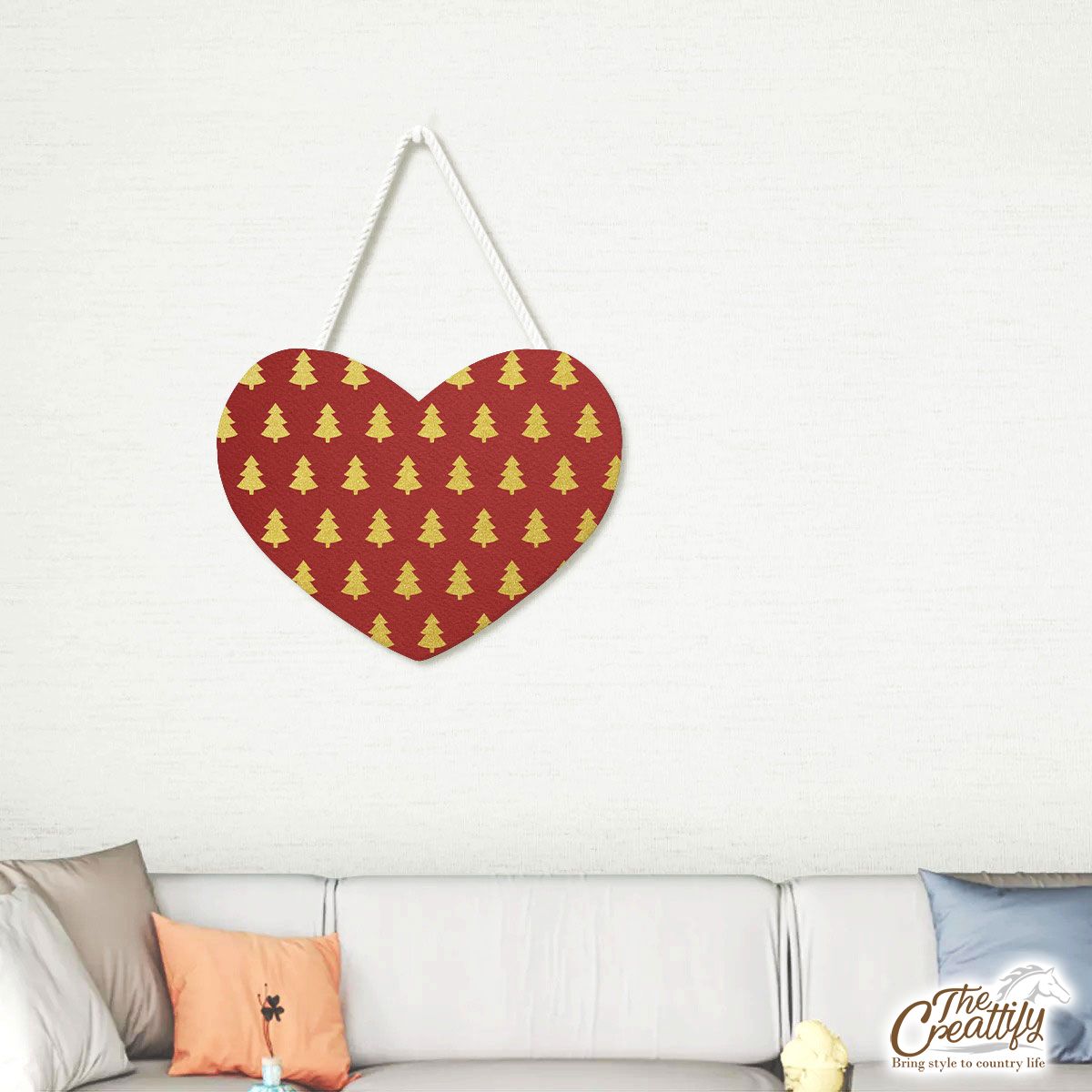 Christmas Tree, Christmas Tree Decorations, Pine Tree Pattern On Red Heart-Shaped Tablet