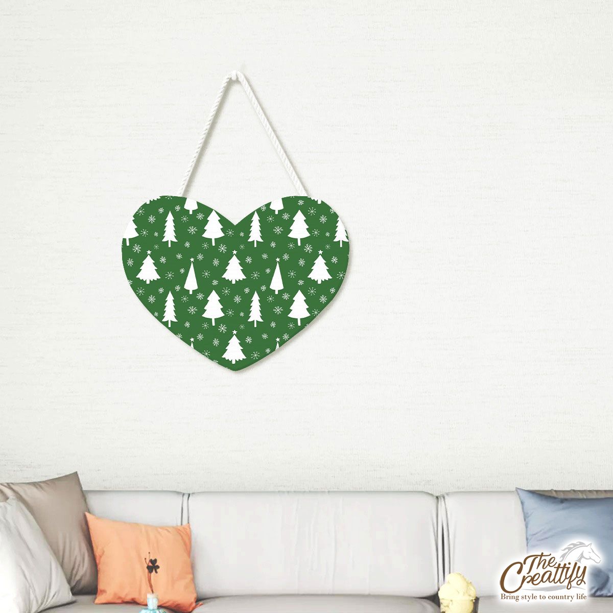 Green And White Christmas Tree With Snowflake Heart-Shaped Tablet