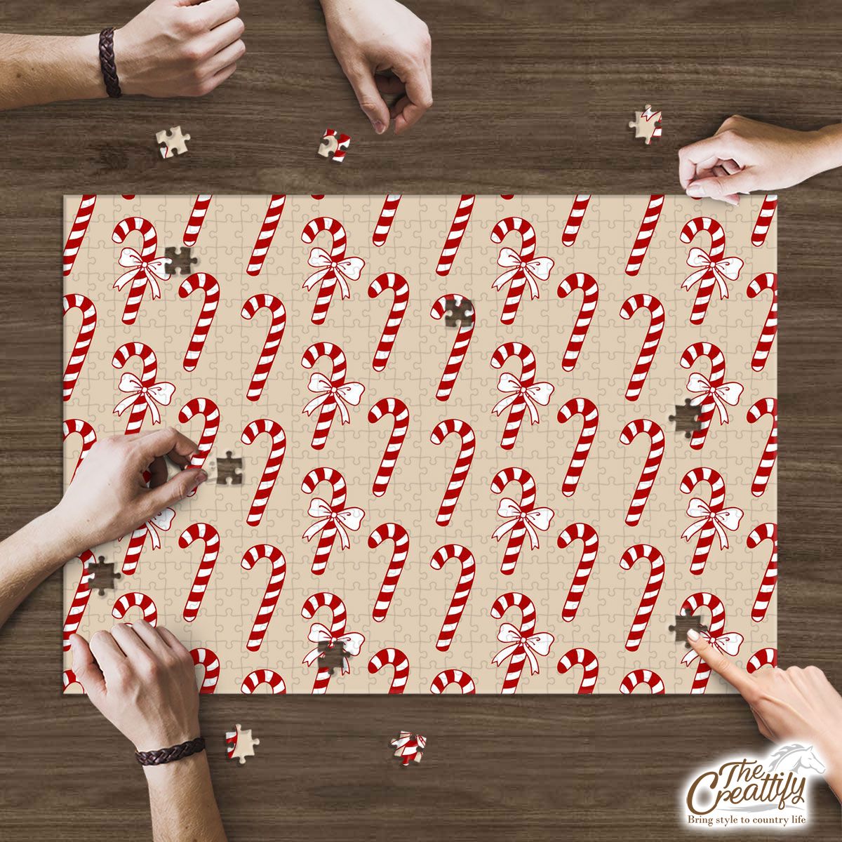 Candy Cane Beige Christmas Puzzle