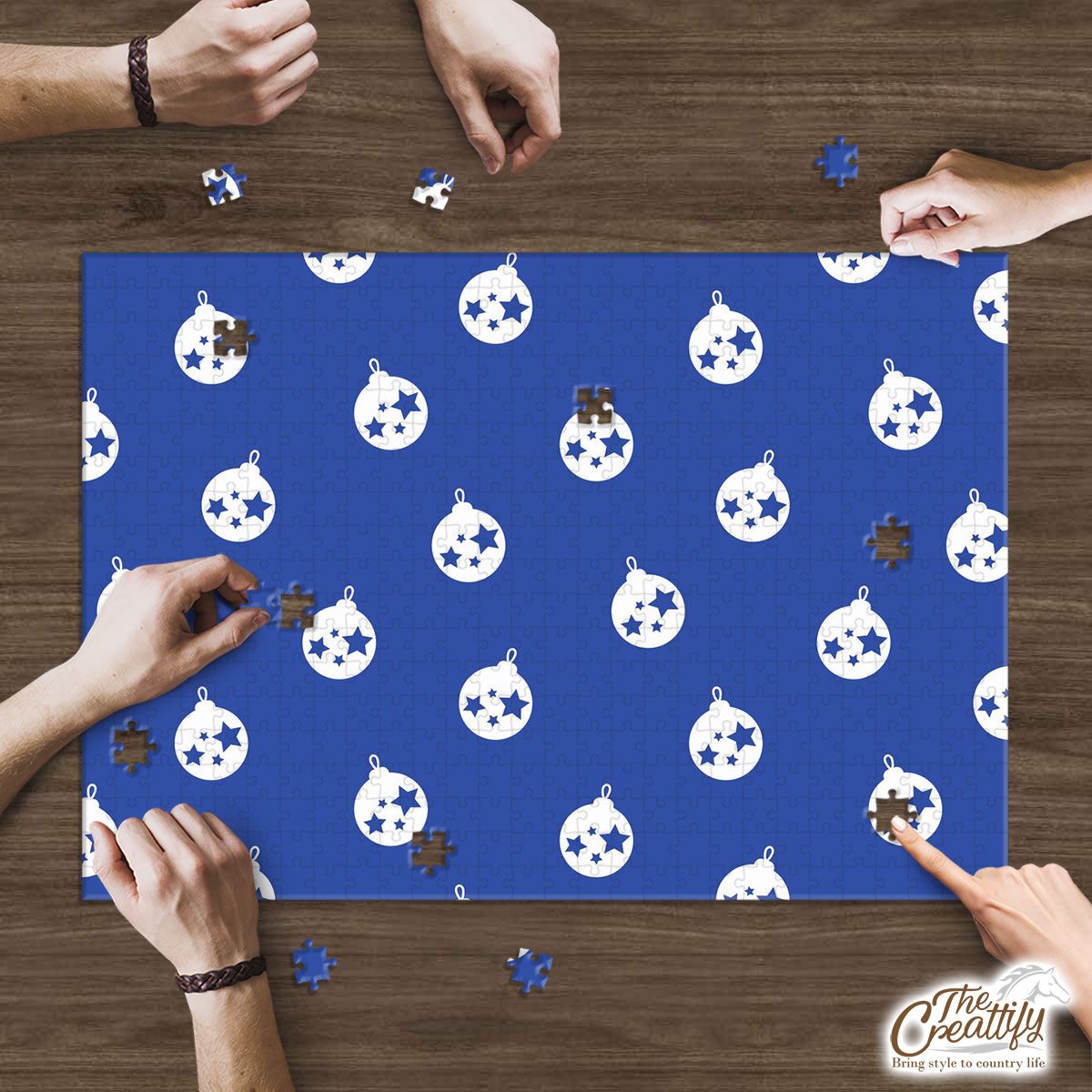 Christmas Balls On The Navy Blue Background Puzzle
